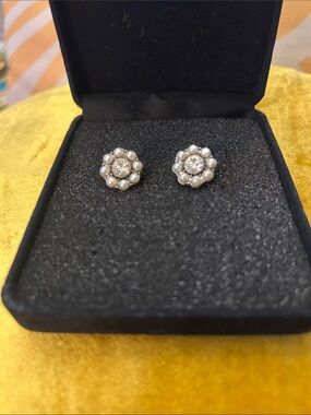 Classic Pearl Halo Crystal Stud Earrings - White Pearls Beautifully Detailed